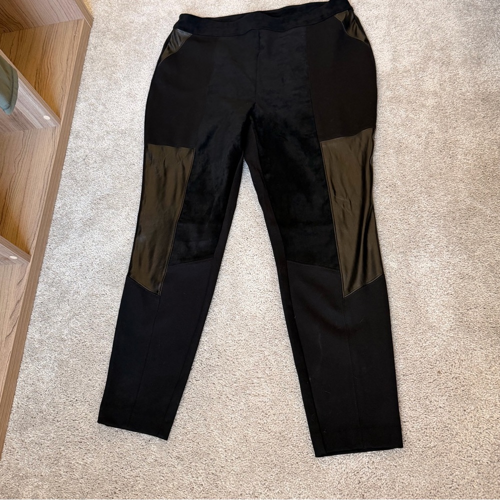 Bar III XL Black Faux Leather Panel Leggings Moto Chic Edgy Urban Minimalist